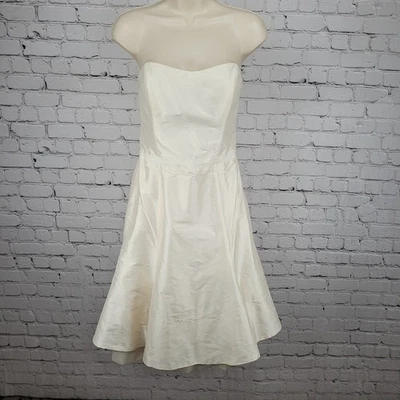 Nicole Miller Ivory 100% Silk Strapless Sweetheart Fit & Flare Boning Dress 4 - Image 1 of 4