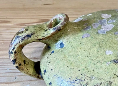 XIX ème Ancienne terre Cuite Vernissé Verte Bouillotte - Photo 1/4