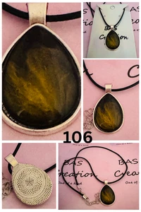 One of a kind Hand-Painted Fluid Art Teardrop Cabochon Necklace - Picture 1 of 6