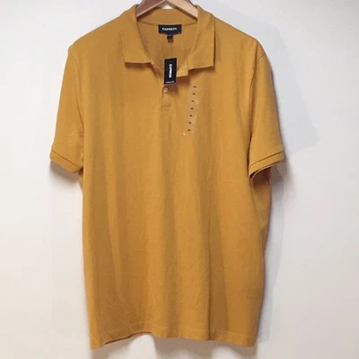 Express Men XL Polo Shirt Yellow Short Sleeve 100% Cotton Preppy Golf Colorful - Image 1 of 4