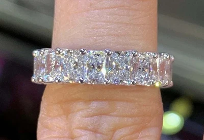 3Ct Lab Created Radiant Diamond Half Eternity Wedding Band 14K White Gold Plated - Image 1 of 3