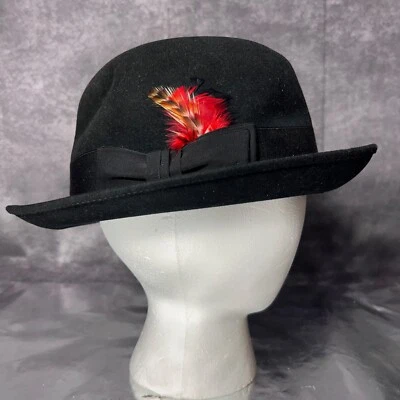 De Colección Dobbs Bell Clothing Co Daily Fedora Sombrero Talla 7 Negro Piel Fieltro Pluma Arco Foto 1 de 4