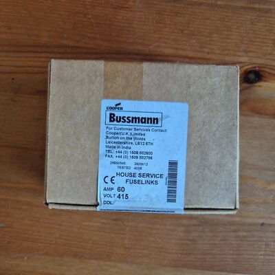 COOPER BUSSMAN Box of 20 60 Amp Fuse Mains Cut Out House Service 60A 57 x 23mm 60KR85 Bussmann