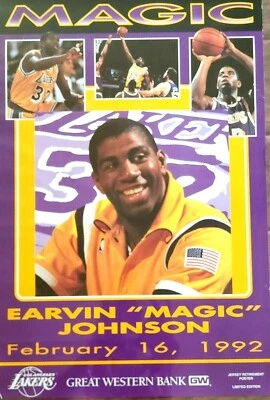 RARE !! 1992 Magic Johnson "Jersey Retirement Poster" Great Western Bank BKP-120 - Image 1 of 4