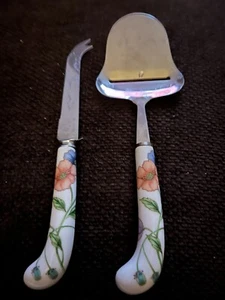 Cheese Slicer And Knife Stainless Porcelain Handles - Picture 1 of 4
