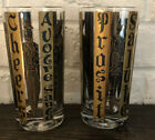 Mid Century Modern Black Gold Cheers Around The World Bar Drink Glasses Set Of 2