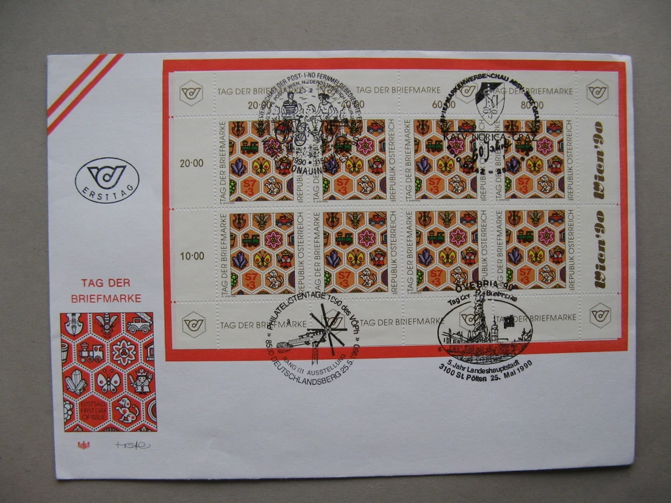 AUSTRIA, cover FDC 1990, S/S Stampday, ao canc. bicycle windmill - Image 1 of 1