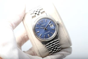 Rolex Datejust 36mm Pastel Blue 1603 Fluted Bezel Steel Jubilee Men's Watch - Picture 1 of 16