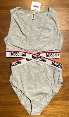 Moschino Designer Bodysuit Grey Tape Logo Women’s Size Medium UK 12 RRP £155 - Image 1 of 4