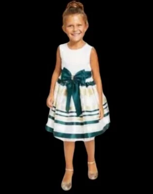 EDIÇÕES RARAS Vestido Saia Metálico Listrado Corpete Infantil Meninas Mikado Novo com etiquetas $74 - Imagem 1 de 4