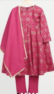 New Fabindia Cotton Printed 3 Piece Salwar Suit Set Girls 4-6 years old - Picture 1 of 4