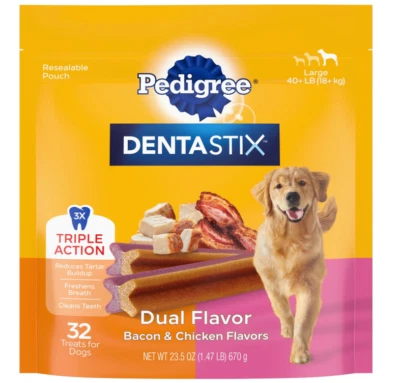 PEDIGREE DENTASTIX Dual Flavor Large Dog Dental Treats, Bacon & Chicken Flavo... - Image 1 of 4