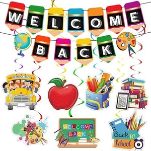 Back To School Party Decorations Supplies, Welcome Pencil Banners Back... - Picture 1 of 7