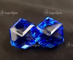 50 to 50 Ct 2 PC Cube Shape Blue Topaz Loose Gemstone For Pendent - Picture 1 of 8