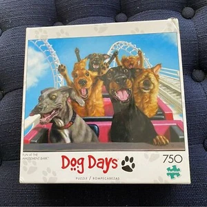 PREOWNED BUFFALO DOG DAYS Puzzle 750 PC  'Fun At The Amusement Park ' 24 X 18 - Picture 1 of 7