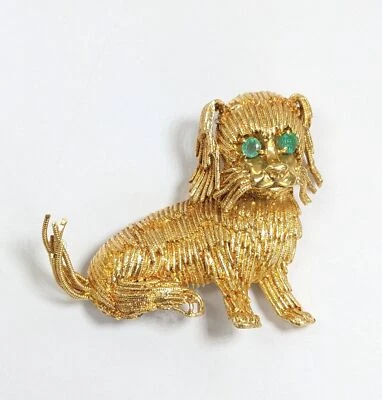 Broche prendedor de oro y ojos esmeralda de 18 quilates para perro Foto 1 de 4