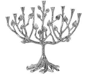 Silver Color Metal Menorah Tree of Life With Branches & Leaves 13.5" H x 14" W - Picture 1 of 1