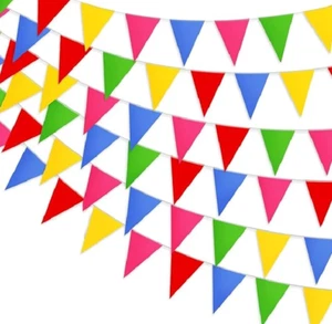 Wimpelkette Stoff Bunt Girlande,50M Wimpelkette Outdoor Wetterfest,Wetterfest Wi - Bild 1 von 7