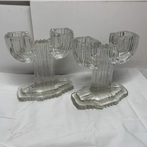 Anchor Hocking Queen Mary Candlestick Candle Holder Wedding Crystal Set Of Two - Picture 1 of 12