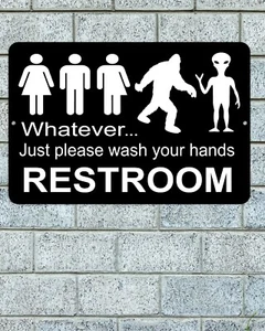 Whatever Restroom Please Wash Hands Sign Aluminum Metal 8"x12" Funny Bathroom - Picture 1 of 1