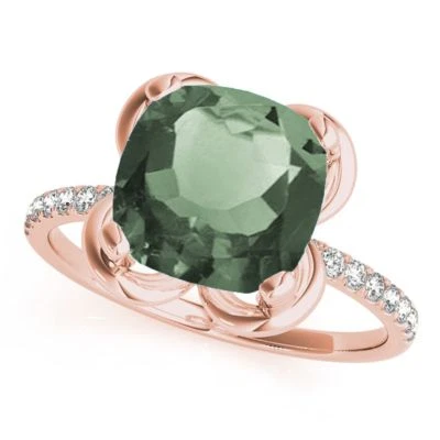 2.30 Ct. Ttw Diamond And Cushion Cut Green Amethyst Ring In 10K Gold - Image 1 of 4