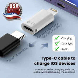 2*USB Type C Female to iOS Male Adapter For iPhone 14/13/12/11/XR/XS/SE 3 - Picture 1 of 11