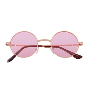 KIDS CHILD SIZE ROUND SUNGLASSES TINTED PINK COLORED LENS HIPPIE TRENDY CIRCLE - Picture 1 of 5