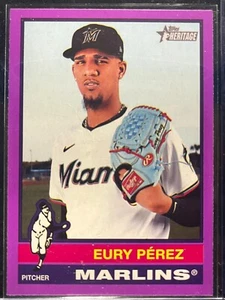 2025 Topps Heritage #42 Eury Perez Light Purple Boarder Miami Marlins - Picture 1 of 2