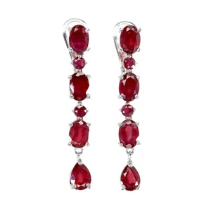 Heated Oval Red Ruby 7x5mm White Gold Plate 925 Sterling Silver Earrings - Picture 1 of 10