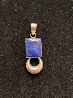 Colgante amuleto vintage de plata de ley 925 azul lapislázuli boho hippie 2,25" Foto 1 de 4
