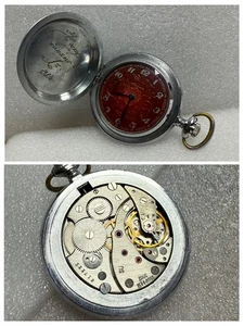 Soviet Molnija Pocket Watch 3602 18 Jewels Red Relief Dial USSR Vintage - Picture 1 of 21