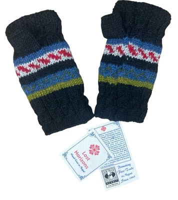 Mitones de lana sin dedos LOST HORIZONS forrados de lana hechos en Nepal bordados nuevos con etiquetas Foto 1 de 4