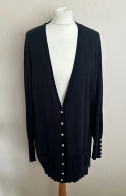 Cárdigan FAB NEXT azul marino mezcla de algodón tejido fino cuello en V talla 20 bolsillos en muy buena condición Foto 1 de 4