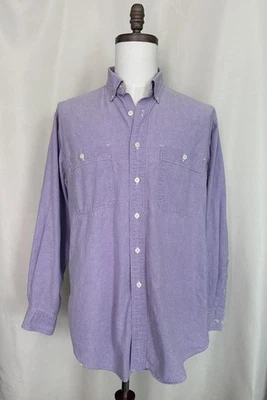 Lands’ End Men’s Button Down Oxford L 16-16.5 Purple 100% Cotton USA Vintage - Image 1 of 4