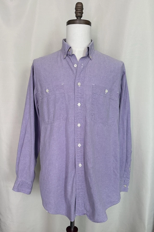 Lands’ End Hombre’s Botón Abajo Oxford L 16-16.5 Púrpura 100% Algodón EE. UU. De Colección Foto 1 de 4