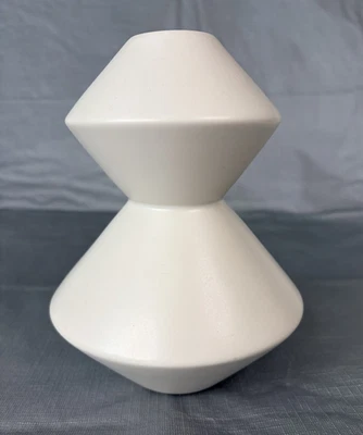 West Elm White Ceramic Vase Accordion MCM Satin Finish 7" x 5" Minimalist - Image 1 of 4