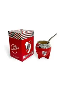 Mate Pampa Tradicional River Plate Rojo Boca Cerrada + Bombilla - Picture 1 of 4
