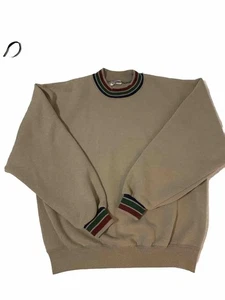 Vintage 1990s Jerzees Tan With Green Stripes Crewneck Pullover Sweater Size M - Picture 1 of 4
