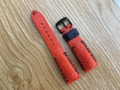 Size 22mm/18mm, Leather/Skin Stingray Watch Strap Band Orange, Custom Strap - Image 1 of 4
