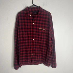 Camisa de franela para hombre ALL SAINTS XL mezcla de lana roja a cuadros con botones chaqueta bordada - Imagen 1 de 8
