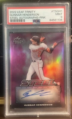 2022 Leaf Trinity Gunnar Henderson Steel Auto- Pink PSA Mint 9 SSP 5/6 - Image 1 of 3
