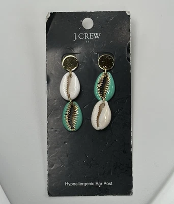 J. "Pendientes perforados Crew vintage aguamarina y concha blanca de 2"" tono dorado con etiquetas" Foto 1 de 4