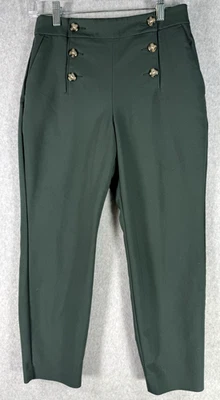 Express Sailor Button Pants Ankle Trousers Green Straight Leg Size 0S Pre-Owned - Image 1 of 4