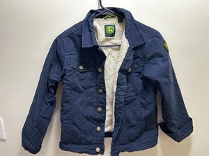 John Deere Jacke Jungen Große 10/12 blau Sherpa gefüttert Canvas Shacket Druckknopf Landwirtschaft - Bild 1 von 6