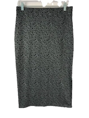 Falda elástica LOFT Midi lápiz gris mediana negra plateada estampado de guepardo esposa mafia Foto 1 de 4
