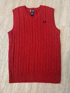 Sweater Vest Chaps Red Chunky Knit Cotton Logo boys XL 18/20 Classic - Picture 1 of 8