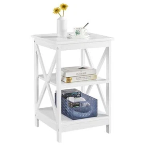 3 Tier Wood X Shape Square End Table Storage Cabinet, White - Picture 1 of 3