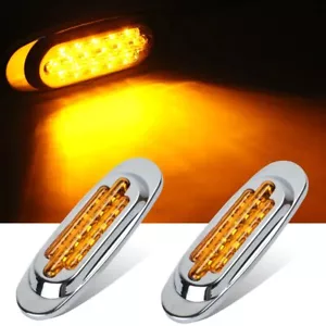 2x 6-1/2" Amber 16-LED Truck Trailer Side Marker Turn Signal Lights Chrome 12V - Picture 1 of 9
