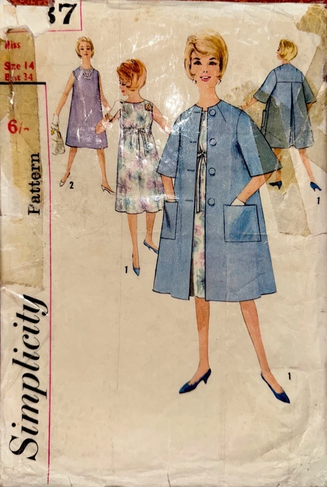 Vintage 1960s Simplicity 4837 Maternity Dress & Coat Sewing Pattern - Size 14 - image 1 of 4