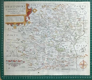 1607 Antique Saxton / Hole County Map - Hertfordshire - from Camden's Britannia - Picture 1 of 5